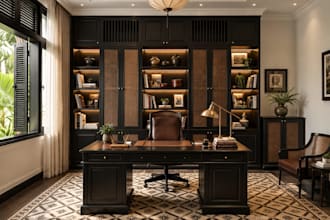 design your home office layout, desk and storage