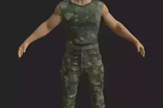 retro lowpoly animation character,psx military style,ps2 demake,survival horror