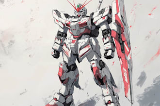 create a gundam robot art and illustration