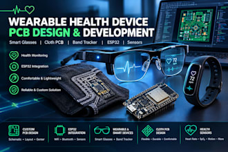 wearable health device smart glass, cloth pcb, band tracker esp32 sensor
