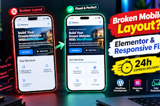 fix elementor layout bugs and mobile responsive issues urgently
