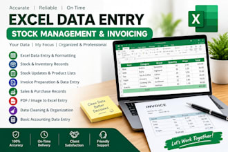 do excel data entry, data cleaning, stock management and invoicing