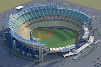 reconstruct 3dbaseball stadium,bleacher,steel roofing,parking lot,infield render