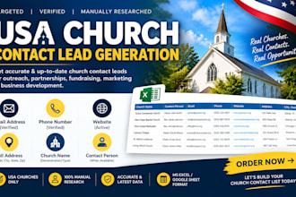 provide USA church lead, church contacts, google leads