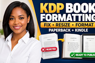 resize, edit, fix rejected book for amazon kdp book formatting, book publishing