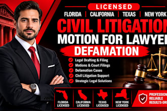licensed florida califonia tx ny civil litigation motion for lawyer defamation