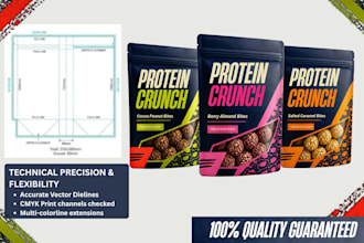do stand up pouch premium product label, box package, pouch bag design for brand