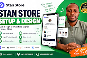 design and setup a stan store, upload digital products and optimize it for sales
