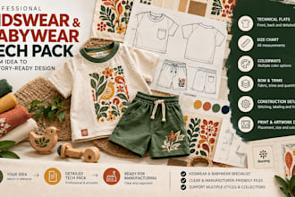 create kids wear and babywear tech packs for manufacturing