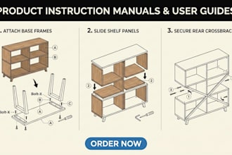 design product instruction manual, user guide, and line art assembly instruction