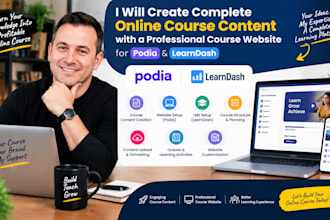 create complete online course content with course website for podia, learndash