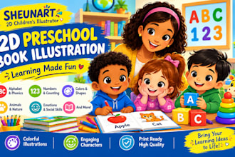 create 2d preschool book illustrations for engaging learning materials