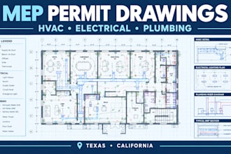 do mep hvac electrical and plumbing plans for texas califonia permit drawings