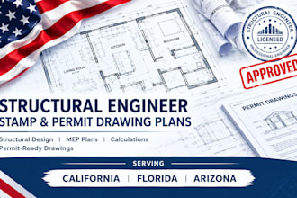 provide structural engineering stamp mep permit drawings for arizona california