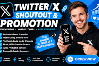 do twitter shoutout promotion on active 90m x account for product and service