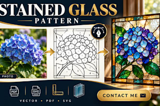 convert photo to stained glass pattern, vector lead line art printable template