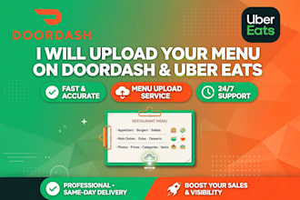 create, upload and optimize doordash menu for restaurant
