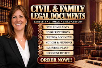 be your lawyer or paralegal for civil lawsuits, divorce, custody legal document