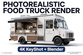 create photorealistic 3d food truck and food trailer render