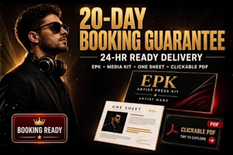 epk design, media kit, dj epk, author sheet, one pager, music epk, clickable pdf