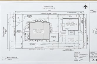 create a adu california site plan and residential plot plan building footprints