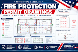 design fire sprinkler, fire alarm, life safety and permit drawing plans
