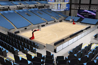 rebuild 3d basketball field,indoor sport court,bleacher layout,cgi rendering