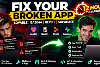fix bugs and errors in your lovable, base44, replit or supabase app in 24hr
