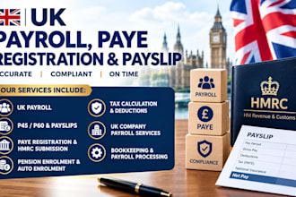 do UK payroll, paye registration, hmrc submission and monthly payslips