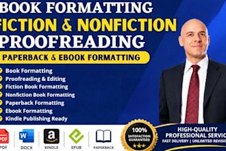 book formatting fiction book nonfiction proofreading paperback ebook formatting