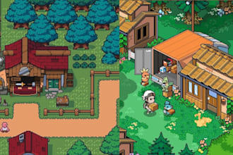 do 2d pixel art tileset game art tile map pixel character sprite sheet animation