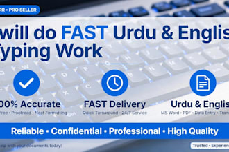 do data entry,typing work and urdu translation