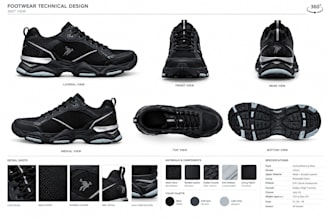 create footwear tech pack, shoe sole patterns and factory tech sheets
