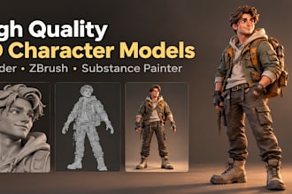 create high quality 3d character models in blender, zbrush and substance painter