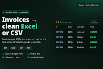 extract data from invoices to excel or CSV