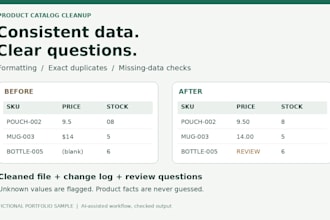 clean and format your product catalog spreadsheet