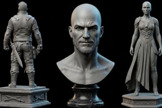 sculpt realistic 3d head, bust or portrait model from photo for 3d printing