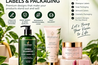 design shampoo, skincare and cosmetic labels and packaging