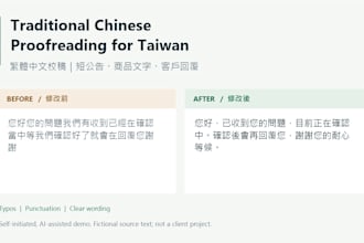proofread and polish traditional chinese copy for taiwan