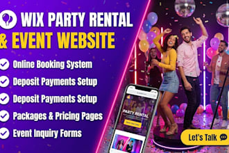 design a wix party rental, 360 photo booth, or event planner website