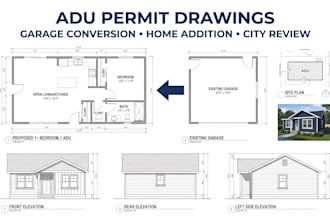 draft adu garage addition permit plans and construction drawings for city review