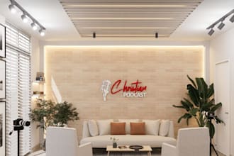 design modern podcast studio,content creator room interior,youtube studio render