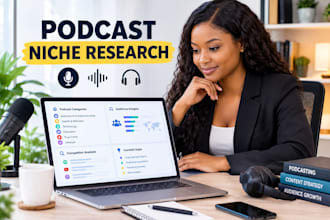 research podcast niches, audiences, competitors, content gaps topic angles now