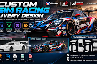 design custom sim racing livery for iracing assetto corsa and lmu
