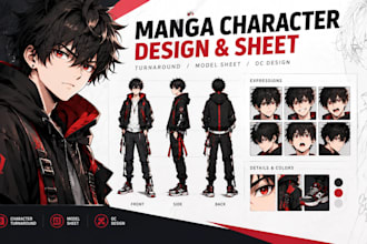 design a manga character turnaround character sheet model sheet and oc design