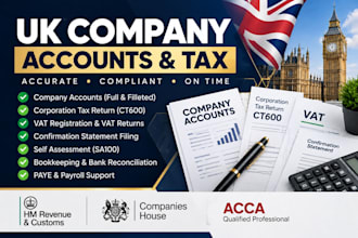 file UK company accounts, UK vat return, corporation tax return ct600 to hmrc