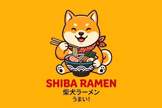 make modern style japanese food dog mascot logo design