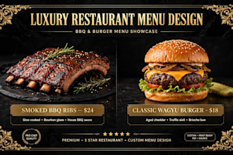 design luxury restaurant menu, BBQ and burger menu design