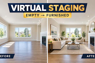 virtually stage vacant real estate listings with realistic furniture and decor