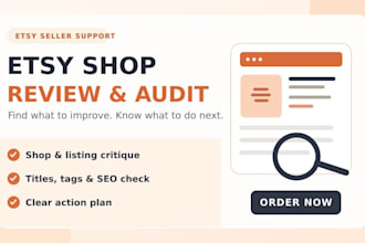 review your etsy shop, audit listings and SEO, and give an action plan